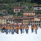 Crews installing the piers. (Image: AP Photo/Luca Bruno)